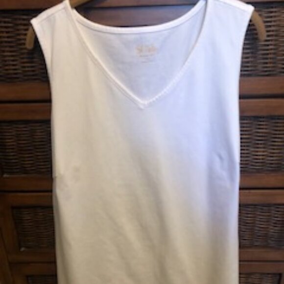 Bob Mackie V-Neck Cotton Modal Knit Tank Top - White - 1X - Picture 1 of 8